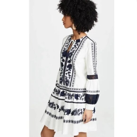 Boho Chic Tory Burch Gabriella 100% Cotton Embroidered Dress Size 0 - Picture 2 of 15